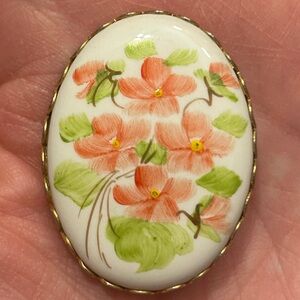 Vintage Hand Painted Floral Brooch Pin